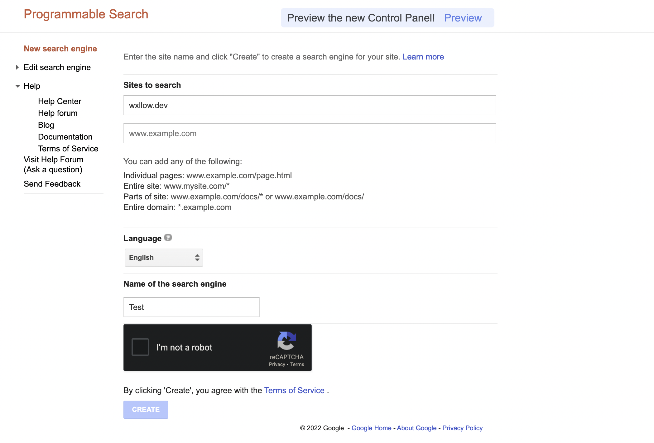 New search engine page